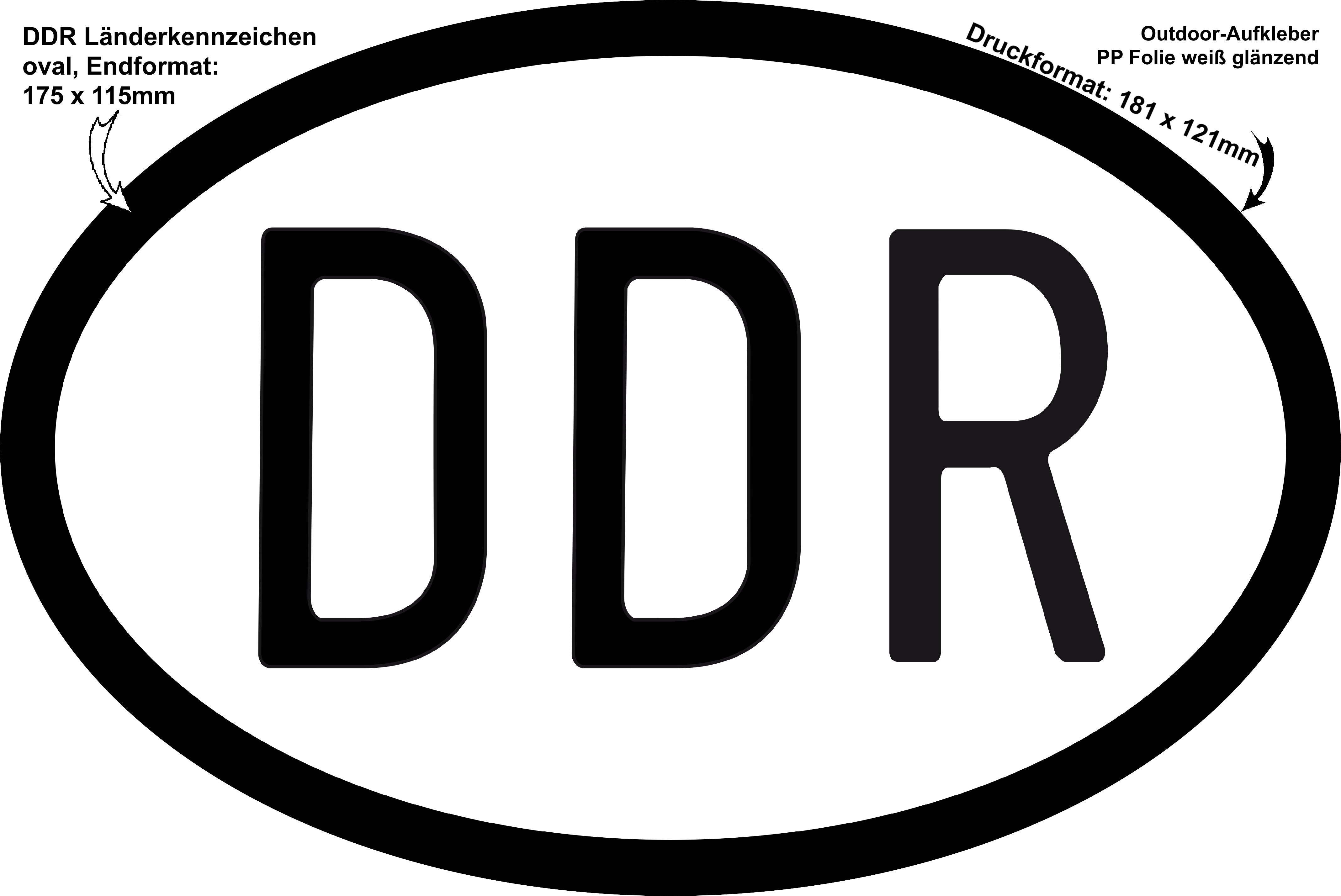 DDR Länderkennzeichen für Kfz Druckdatei Aufkleber Oval 175x115cm